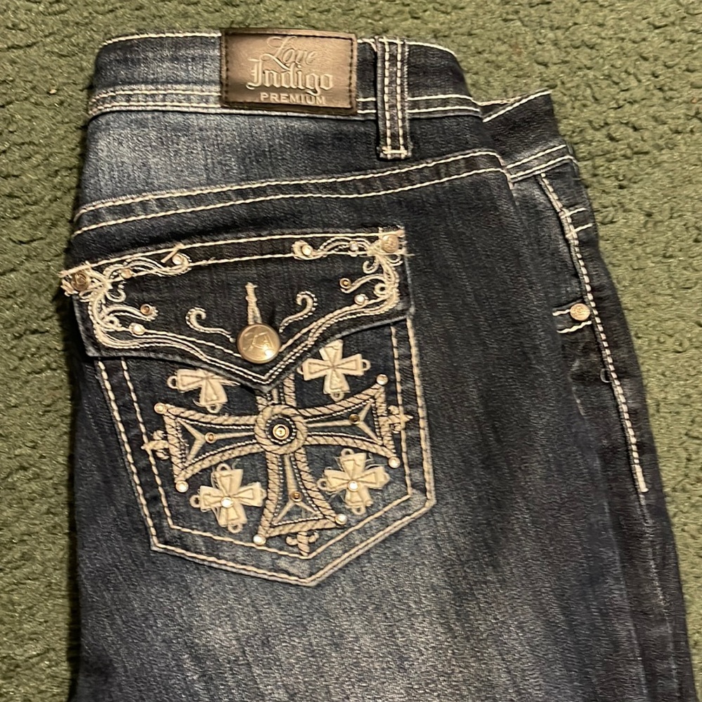 LOVE INDIGO Women’s Size 10 Denim Jeans Bootcut Fit Stretch Embellished Style